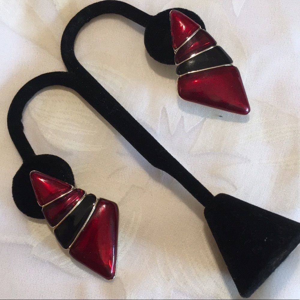 Vintage 80’s Enamel Pierced Earrings - Picture 4 of 4